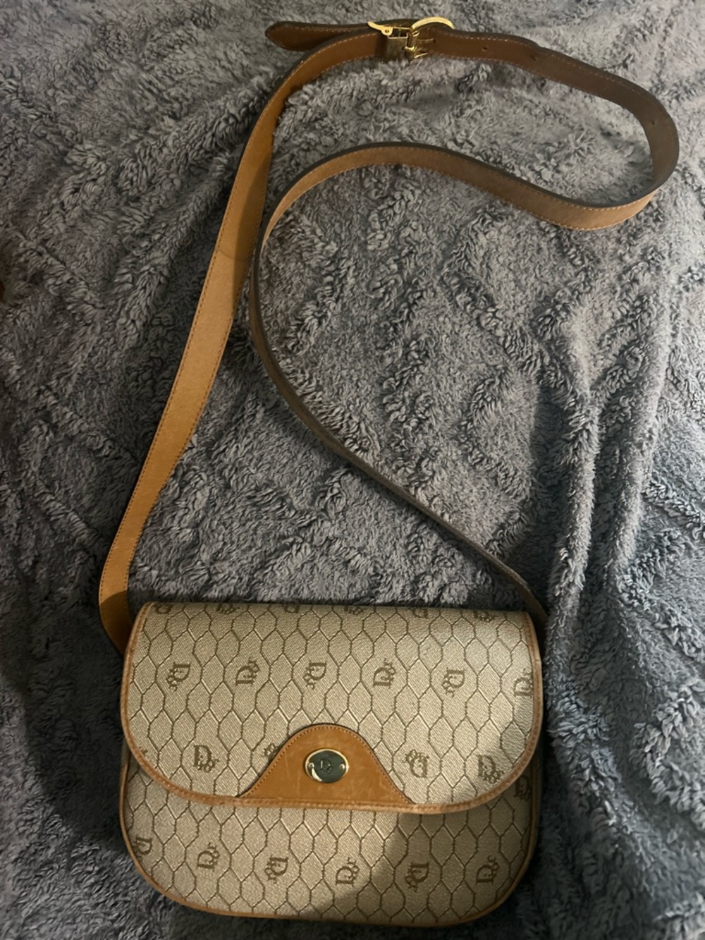 1980s Christian Dior honeycomb canvas shoulder bag and coin pouch Vintage - Picture 7 of 8